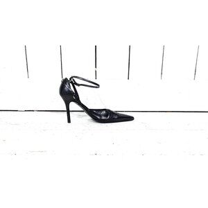 Aldo black leather pointy high heel stiletto ankle strap pumps